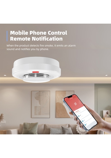 Wifi Akıllı Duman Dedektörü Yangın Duman Alarmı Otomatik Kontrol Tuya Uygulaması 360 Derece Algılama