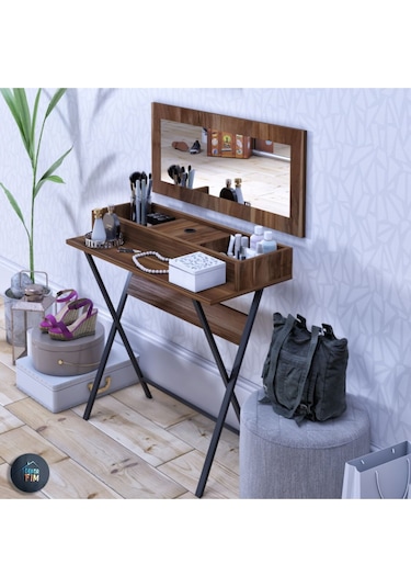 Stilvoll Aynalı Makyaj Masası Koyu Ceviz