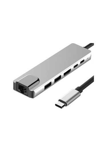 Type-c To 4k Hdmı Hub 6 İn 1 Rj45 Lan 2 X Usb 3.0 Type-c