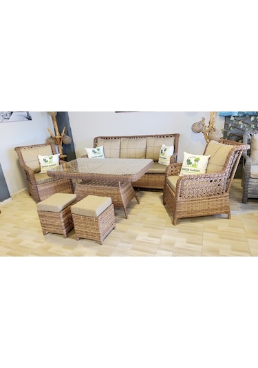 Dinçer Izmir Rattan 7 Li Oturma Grubu Kahverengi