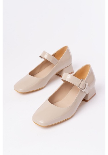 St-006 Bej Rugan Günlük 4 Cm Topuklu Bayan Ayakkabı Bej