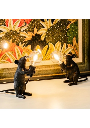 Honeybeeshop C Şık Peyn Guardian Masa Lambası Usb Güçlü Reçine Yapımı Düğme Kontrolü Ev Dekoru Yatak Odası Oturma Odası Ambiyansı Oda Dekoru Ahşap