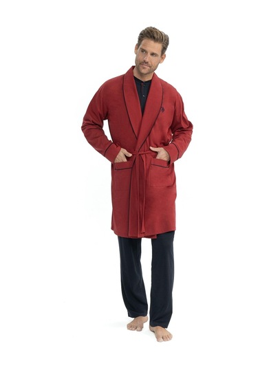 U.s Polo Assn. 12040 Erkek Çeyizlik 5'li Sabahlıklı Pijama Takım-bordo Bordo