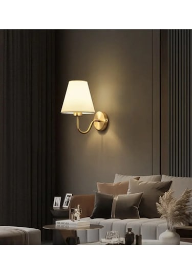 Burenze Duvar Aplik Eksitme Gold Gövde Beyaz Abajur