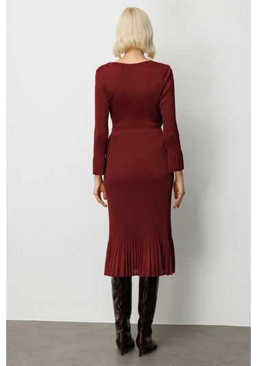 Ekol Kadın Etek Ucu Piliseli Midi Etek 3915 Bordo Bordo