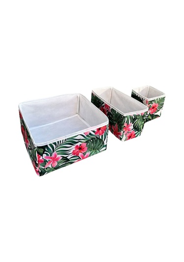 3'lü Çekmece İçi Çamaşır Düzenleyici Çocuk Odası Katlanır Saklama Kutusu Organizer Set-yeşil Yaprak Siyah