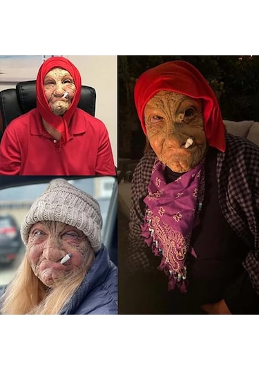 Ambition Kırmızı Başörtüsü Sigara Büyükanne Lateks Maske Cadılar