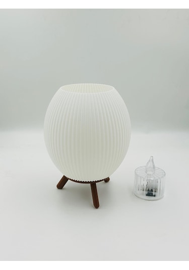 Küre Tasarım 3d Baskı 13 Cm Masa Lambası Pilli Mum Işıklı Dekoratif Gece Lambası Beyaz