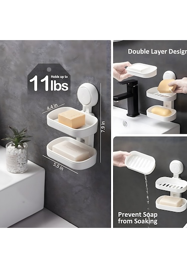 Duş Rafı Ve Sabunluk Sabunluk Çift Katmanlı Duş Rafı Emişli Duş Sepeti Düzenleyici Maksimum Tutma Kapasitesi 22 Lbs Banyo Rafı Duş Beyaz
