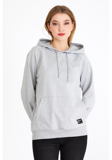 Comeor Kadın Gri Basic Kapüşonlu Regular Fit Rahat Sweatshirt 001