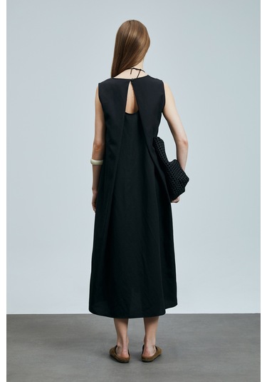 Lufian Grace Kadın Lyocell Karışımlı Keten Elbise Siyah Siyah 121290018100100 Siyah