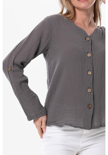 Uzun Kol Sedef Yazlık Müslin Gömlek Gri Gri-gri Gri