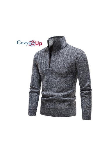 Cosy Up Yeni Kazak Erkek Uzun Kollu Dik Yaka Polar Sıcak Kazak Koyu Gri