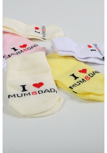 Pamuklu 6'lı Yenidoğan Kız Bebek Çorap Mum Dad "Karışık Renkli"