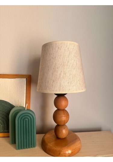 Bohem Ahşap Ayaklı Abajur - Beyaz Beyaz