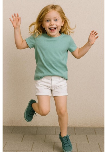 Yosun Yeşili Çocuk T-shirt Kız Erkek Unisex %100 Pamuk Yosun Yeşili