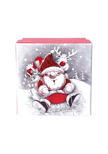 Yılbaşı Noel Baba Ve Geyik Motifli Hediye Kutusu 19x9 Cm