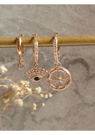 Çelik 3'lü Set Kadın Küpe-altın Ophelia Sevgiliye Hediye