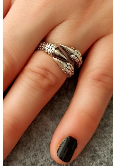 3 Tırnaklı Pençe Şekilli Kadın & Erkek Yüzük Gümüş Kaplama Ayarlanabilir El Yapımı Unisex Yüzük