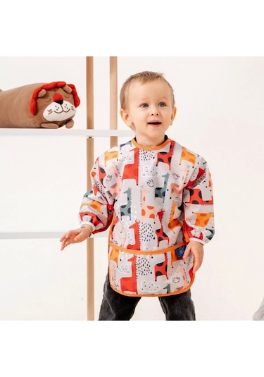 Candar Graffe Desenli Sıvı Geçirmez Uzun Kol Aktivite Ve Mama Önlüğü 6-24 Ay Standart Çok Renkli