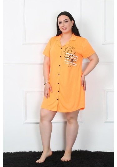 Akbeniz Büyük Beden Penye Düğmeli Turuncu Tunik Gecelik 1025-turuncu Turuncu