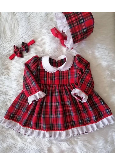 Kırmızı Ekose Kız Bebek Elbisesi,özel Dikim Çocuk Elbisesi, Doğum Günü Elbisesi, 0-12 Yaş Kırmızı