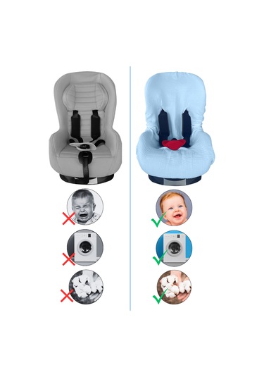 4katlı Müslin Bebek Oto Koltuk Kılıfı Lastikli %100pamuk Mavi