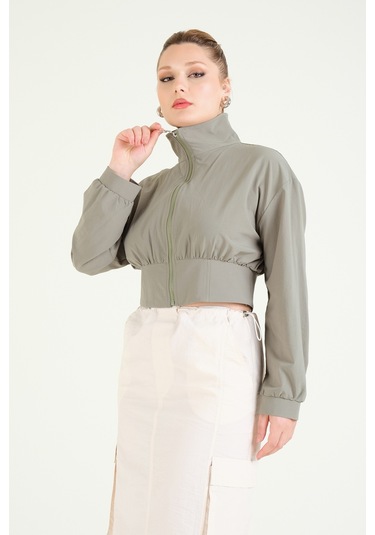 Giyim Dünyası Kadın Paraşüt Crop Mont Haki 001