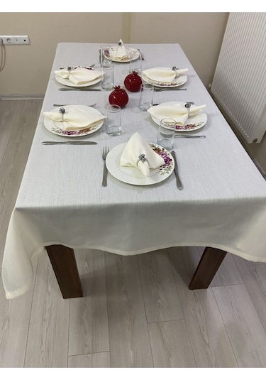 Keten Görünümlü Dertsiz Simli Masa Örtüsü Bej