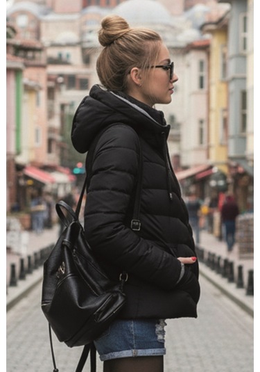 Günlük Kısa Kışlık Şişme Kadın Mont Co801syh4 Siyah