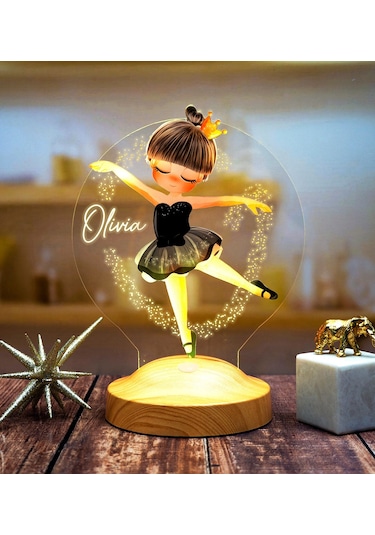 Sevgi Lambası Balerin Kız Kişiye Özel Kız Çocuk Renkli Baskılı Led Lamba