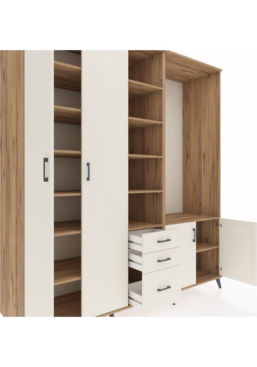 Kronos Dolap 13 Raflı 3 Çekmeceli 4 Kapaklı 220x59x243 Çam-aytaşı/aytaşı Aytası/aytası