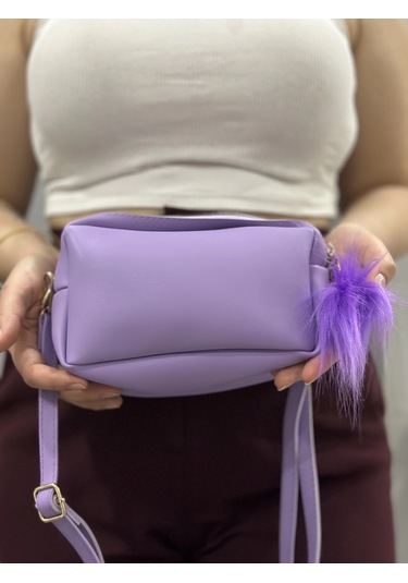 Biçomi Ponpon Mor Cilt Çanta Mor