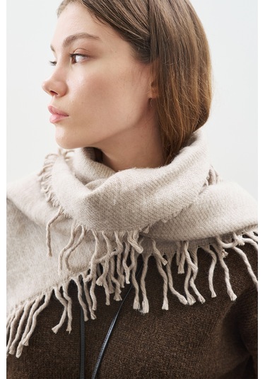 Püsküllü Atkı Bej Bej