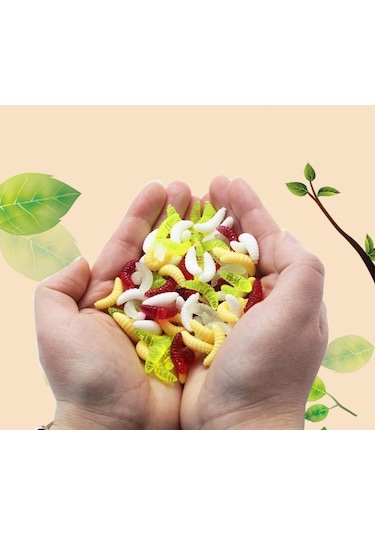 Valkyrie 200 Adet 2,4cm Yumuşak Silikon Kurtçuk Olta Balık Yemi - 4 Farklı Renk - Fosforlu