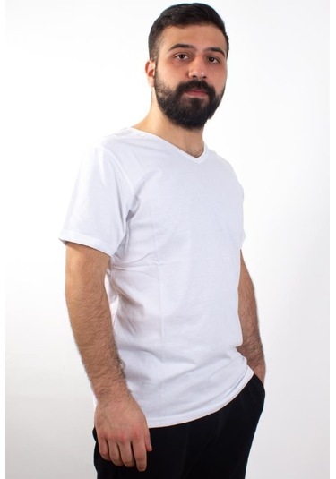 Twister Jeans 1827Bb Beyaz Büyük Beden V Yaka Erkek T-Shirt Beyaz