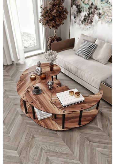 Ravilo Yin Yang 4'lü Orta Sehpa Ceviz 90 Cm Ceviz