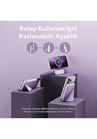 Voltme Magpak 5000mah Magsafe Kablosuz 22.5w Taşınabilir Şarj Cihazı Lila