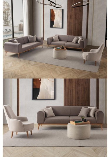 Rebull 3+3+1 Koltuk Takımı Kahverengi + Sütlü Kahve