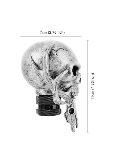 Sones Evrensel Araç Araba Yaratıcı Kafatası Çift Kafa Şekilli Shifter Kapağı Manuel Otomatik Vites Topuzu Gümüş