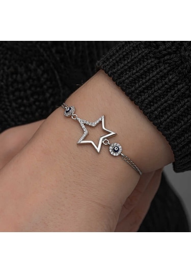 Gümüş Yıldız Nazarlı Kadın Bileklik