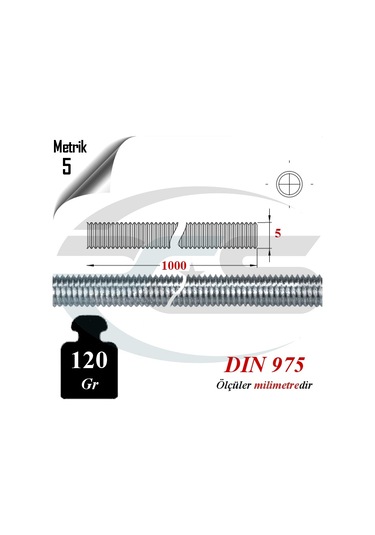 Paslanmaz Çelik Metrik 5 Gijon ( Inox A2 Saplama Tij ) 1 Mt. Boy
