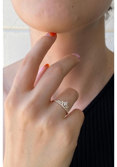 Zümrüt Sarraf 14 Ayar Yeşil Altın Kadın Kraliçe Taç Taşlı Yüzük 553891773