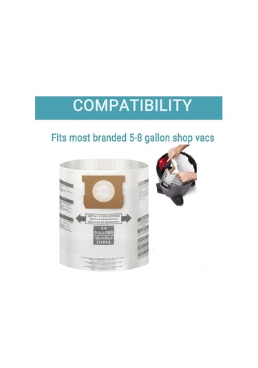Qingmipy 8 Adet Yüksek Verimli Tek Kullandım Filtre Çantası - 5-8 Galon Shop Vac İçin Uyumlu E Tipi 90661/9066133, H Tipi 90671/9067133, Vf2004, Vhbs Vdbs