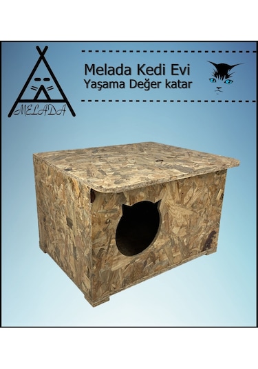 Melada Kedi Evi Dış Ortam Uygun Ahşap Kedi Evi Osb 50x45x34 Cm