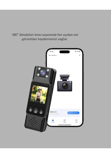 180 Derece Dönebilen Mini Kamera Full Hd Tft Ekran Hareket Sensörlü
