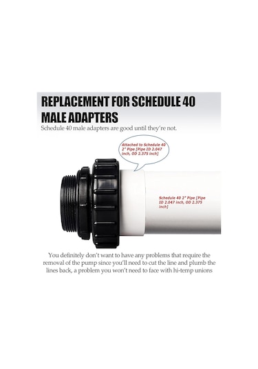 Pentair Whisperflo İçin 2 Adet 2 İnç Mıp X 2 İnç Yüksek Sıcaklık Bağlantıları