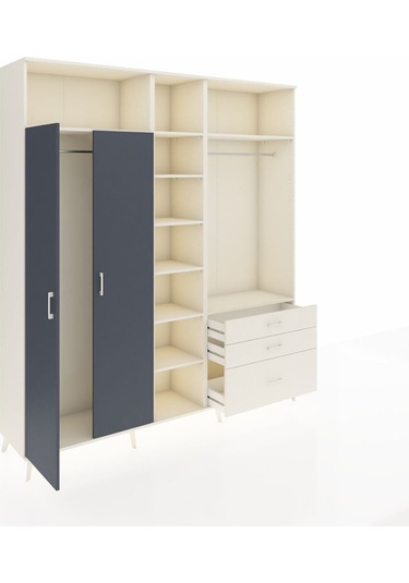 Hyperion Dolap 9 Raflı 3 Çekmeceli 2 Askılı 220x44x243 Aytaşı-antrasit/aytaşı Antrasıt/aytası