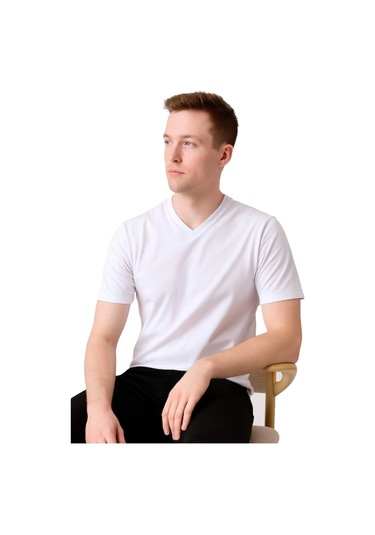 Safe Work V Yaka Kısa Kol İş Tişörtü Rahat, Nefes Alabilir Ve Çok Renk Seçeneği Beyaz