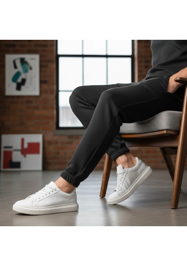 Noxly Jogger Eşofman Altı Lastik Paça Üç İplik Siyah